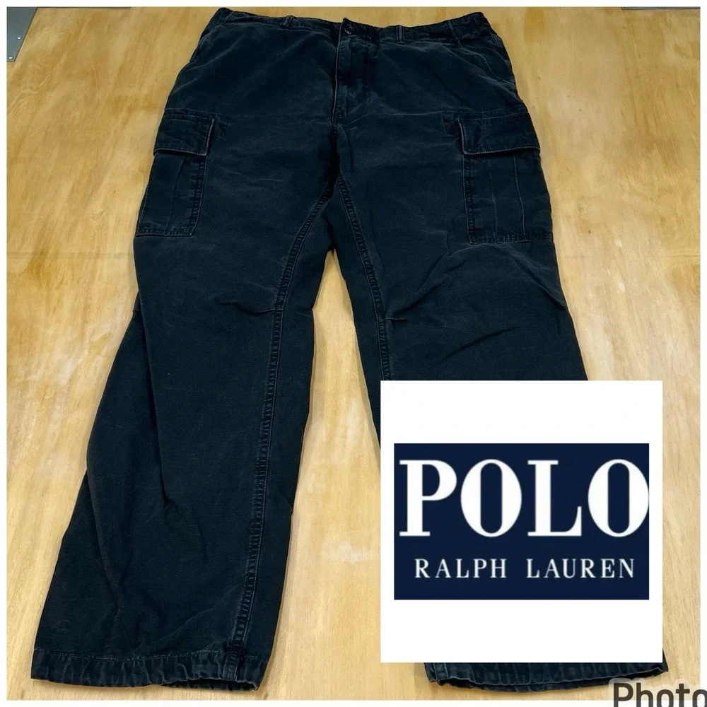 Polo Ralph Lauren (Actual Sz 34x30) Mens Cargo Pants Washed Black Relaxed Fit